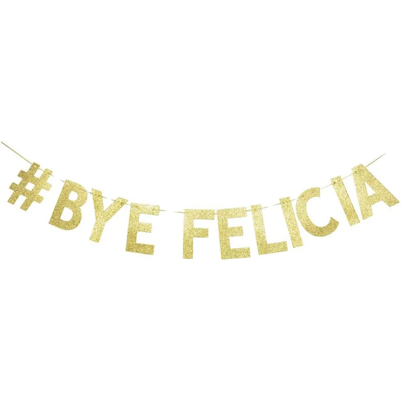 

Bye Felicia Banner, Graduation Farewell Moving Job Change Party Decorations Shiny Gold Gliter Paper Sign Garland