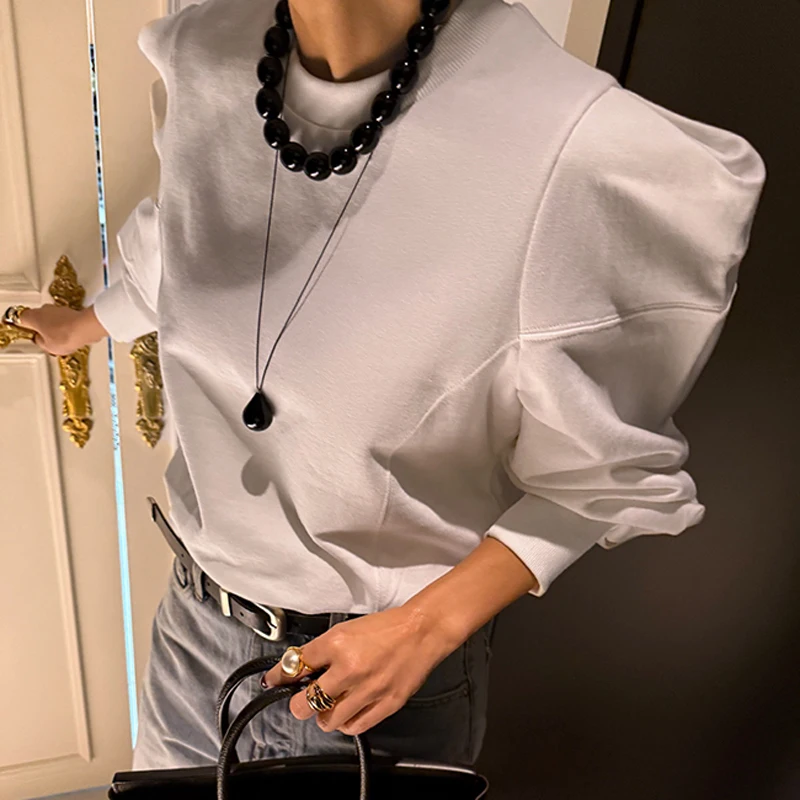 Pure Cotton Sweatshirt Women Korean Long Sleeve Solid Color Simple Korean Version Top Everyday Basic Wear