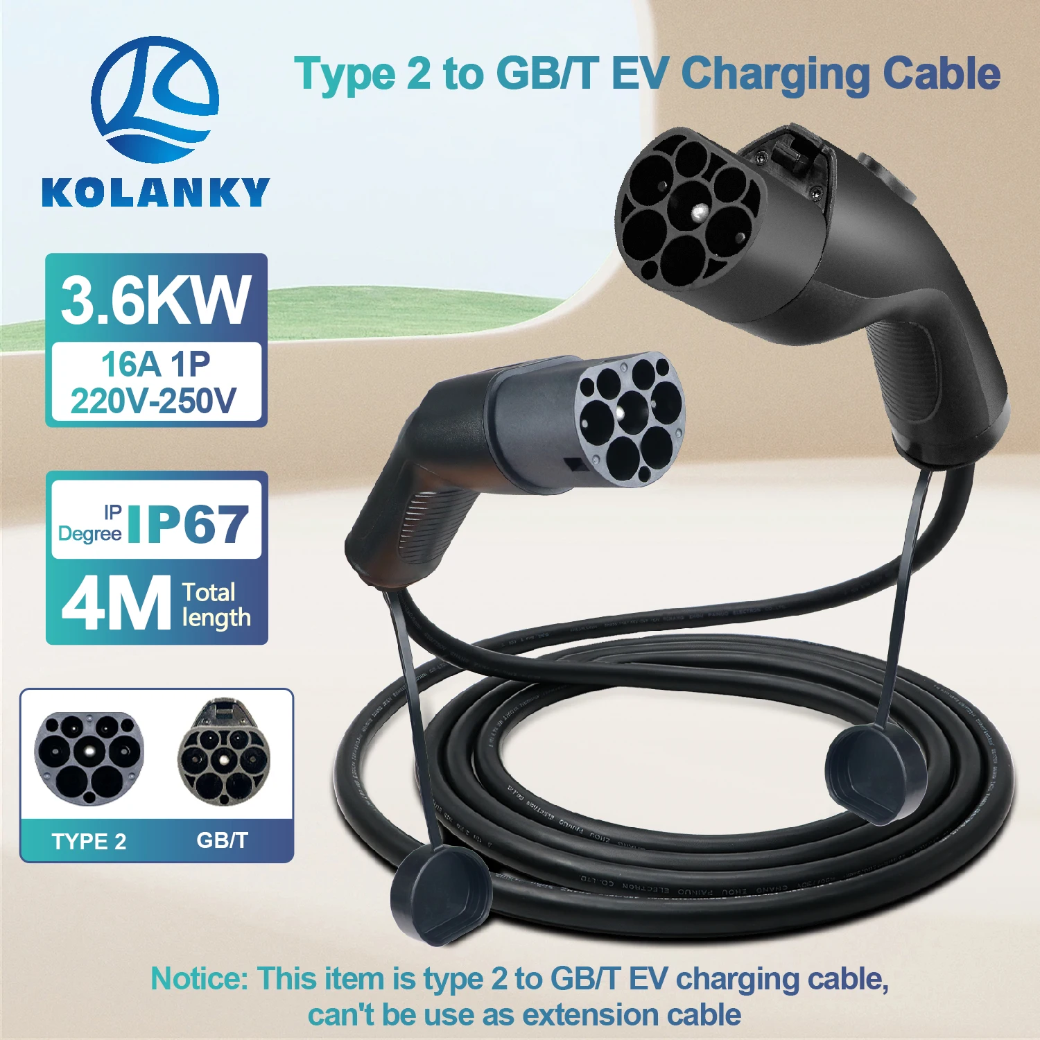 Type 2 to GBT EV Charging Cable 3.6/7.2/11KW Type2 Connect Public Charging Station To GBT Plug Car Socket For Electric Vehicle