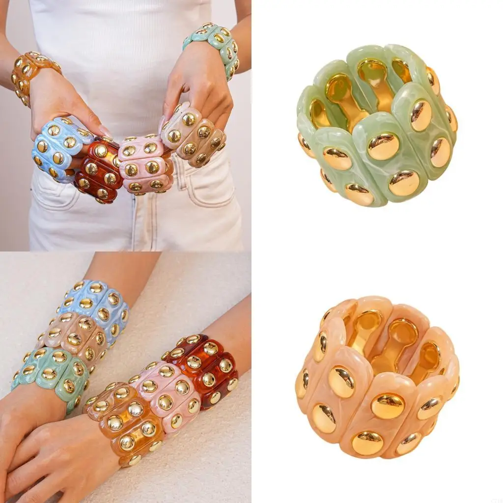 Modern Stretch Rope Bangle Marbled Color Scheme Artisanal Ellipsoidal Jewelry Gift Women Men
