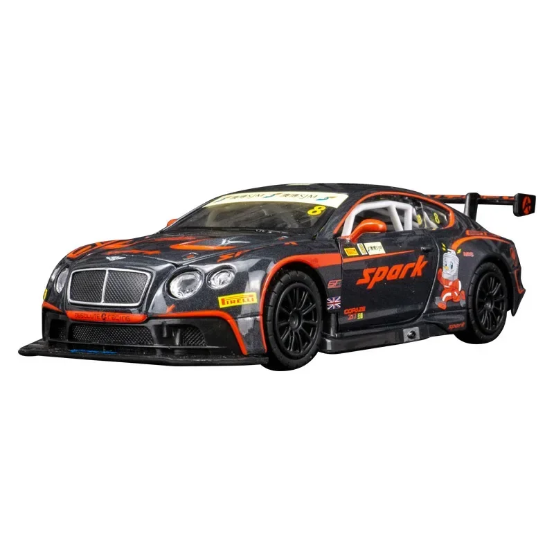 Bentley Continental GT3 Modèle de voiture de course de sport en alliage moulé sous pression, jouet en métal, véhicule, son et lumière, dos côtelé, cadeaux pour enfant, 1:32