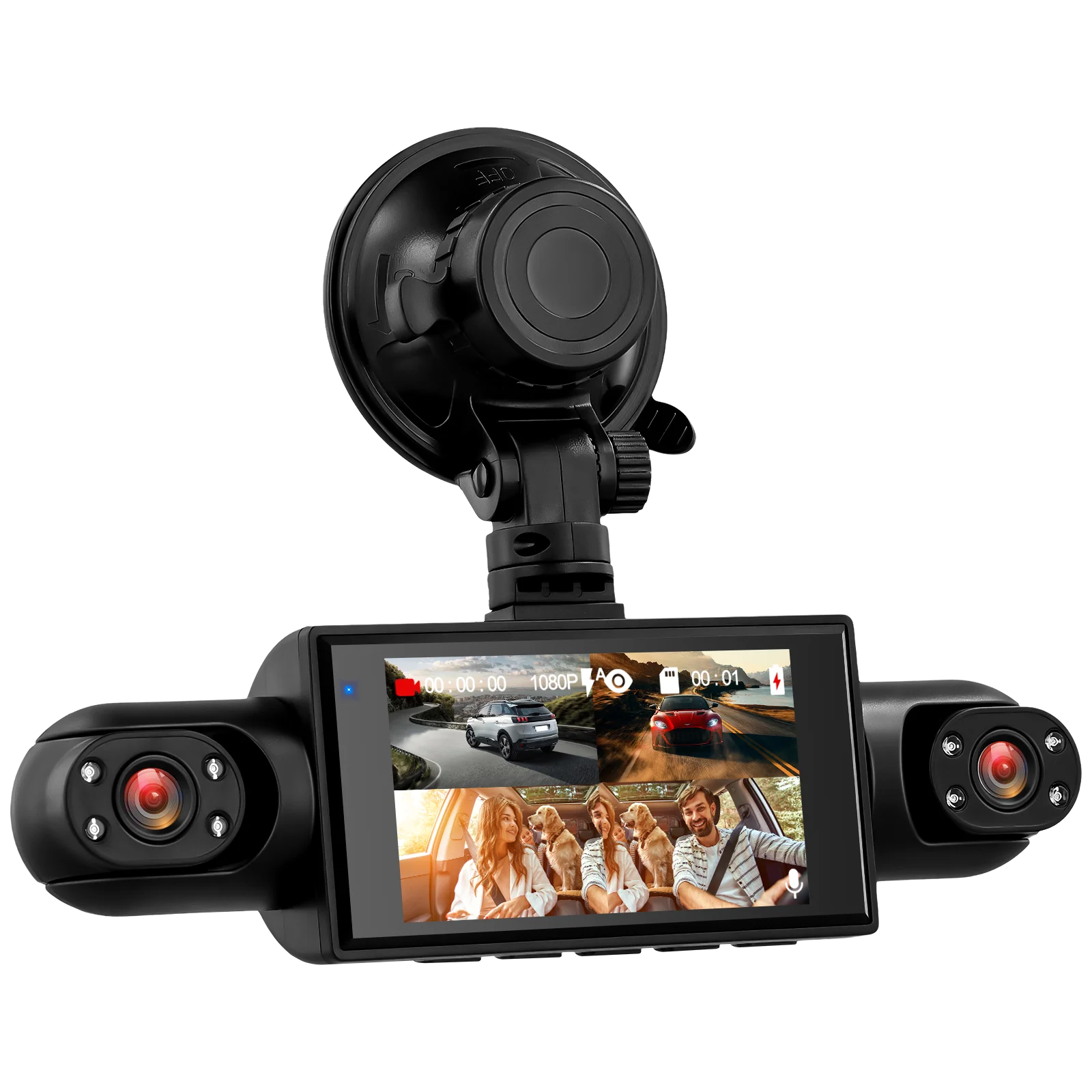 Podofo 3 Zoll Auto-DVR-Kamera 1080P Dashcam Fahrtaufzeichnung Auto-Blackbox mit 4 HD-Kameras 480P Links Innen, Rechts Innen und Rückkameras