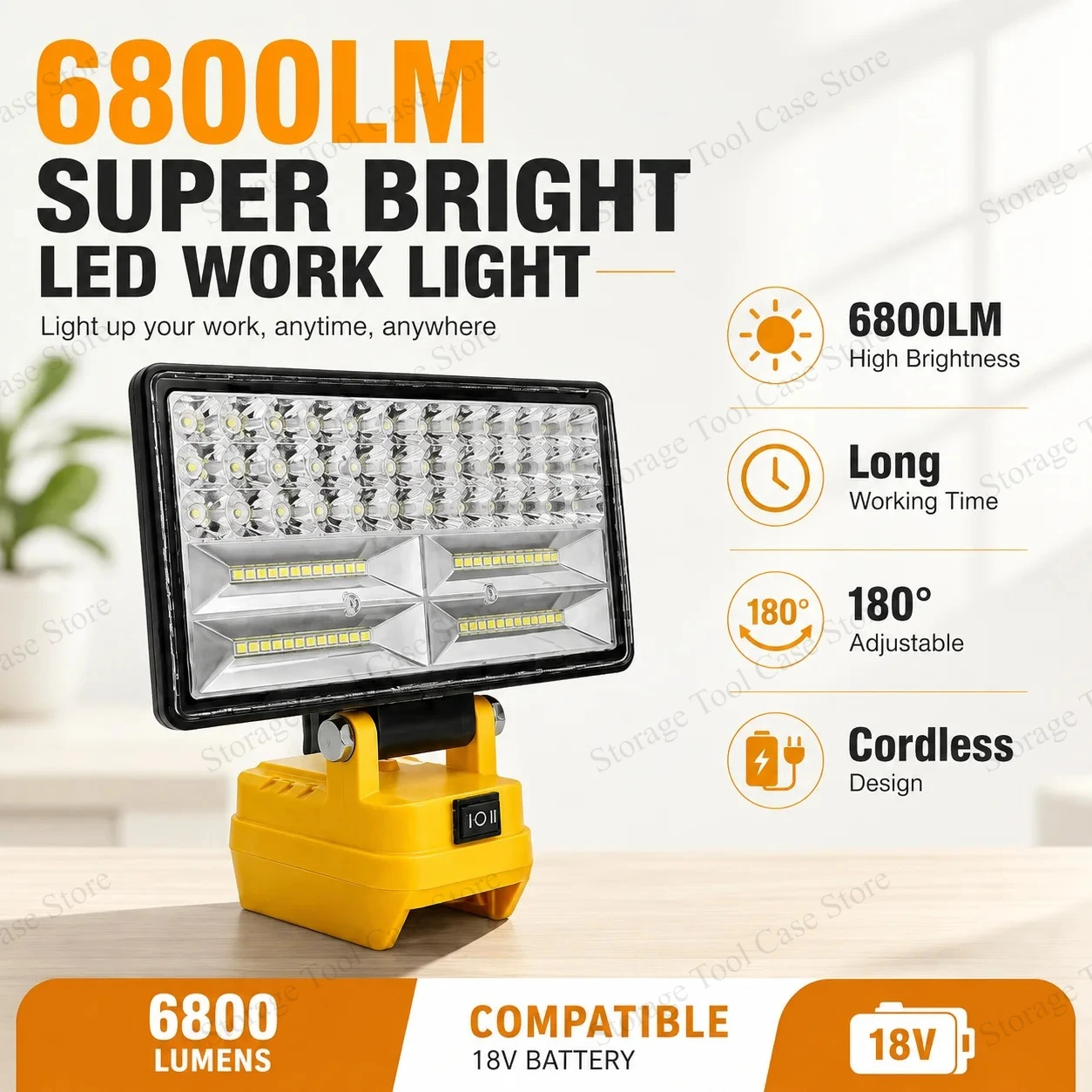 90W LED Jobsite Work Light for Dewalt 18V 20V Battery Cordless Flood Lamp for Garage Workshop Auto Repair Camping