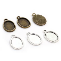 20pcs 10x14mm Inner Size Antique Silver Plated Bronze One Loop Style Cameo Cabochon Base Setting Pendant necklace findings