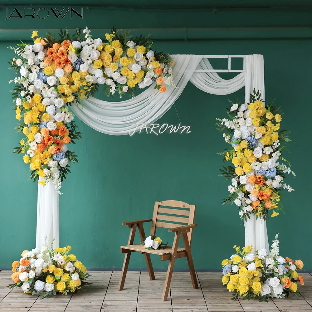 Colorful Yellow White Series Rose Hydrangea Delphinium Flower Arrangement for Wedding Backdrop Decor Customized Event Floral