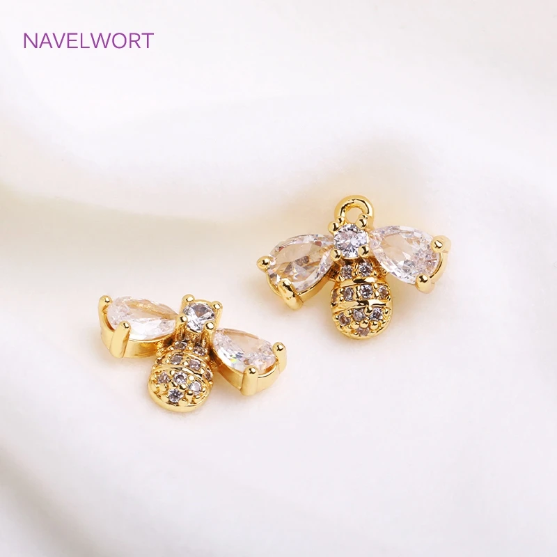 14K Gold Plated Honey Bee Pendants Brass Metal Inlaid Zircon Insect Pendants High Quality Bulk Charms For Jewelry Making