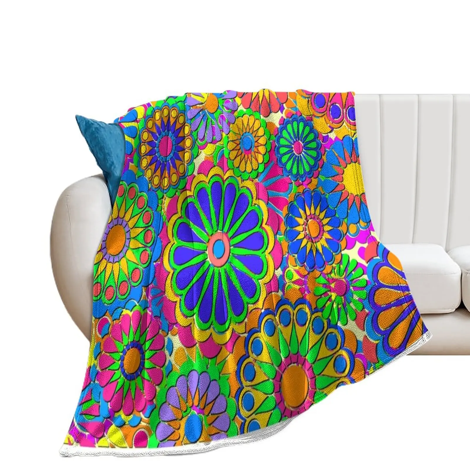 

Bright Colorful Flower Power Hippy Retro Style Throw Blanket Kid'S for winter Blankets Sofas Of Decoration Blankets