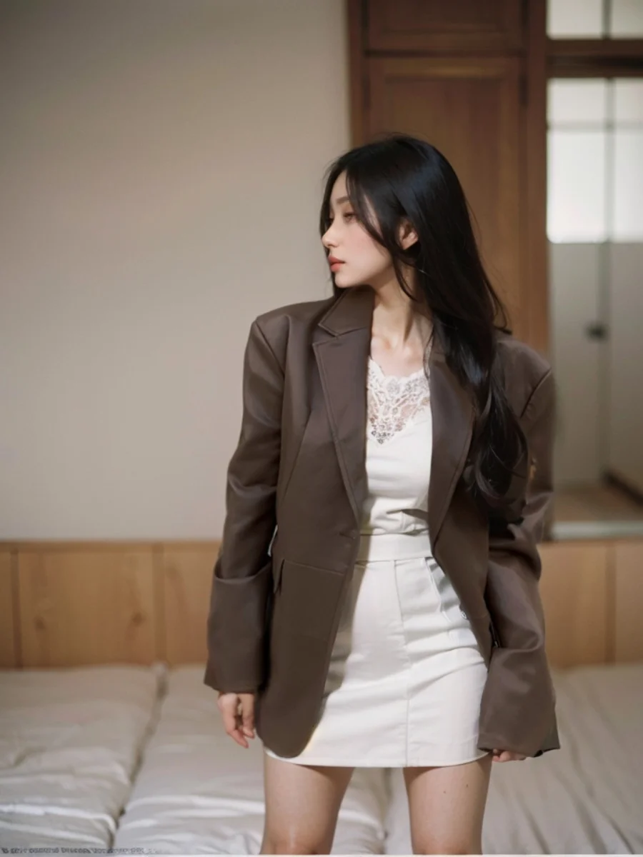 

Elegant Black Leather Jacket Women's Loose Motorcycle Style Coat Autumn Winter Long Sleeve Suit Top Straight Cut Commute Style