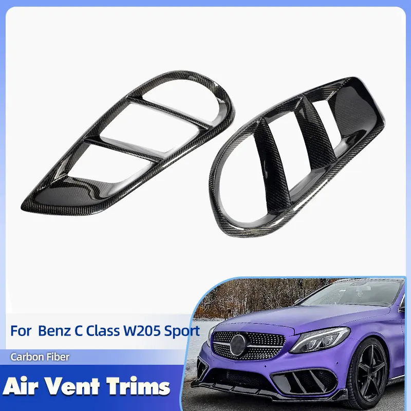 Car Front Bumper Air Vent Cover Trims Carbon Fiber for Mercedes Benz C Class W205 Sport C43 AMG 2015-2018 Fog Grill Body Kit FRP