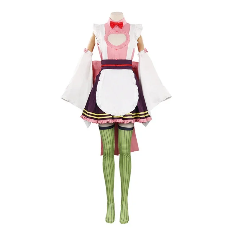 Kanroji Mitsuri Tsuyuri Kanao Cosplay Costume Wig Women Uniforms Kimono Maid Outfits Apron Dress Halloween Carnival Party Suit