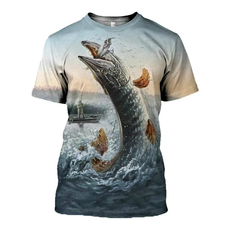 2022 Fishing Harajuku Summer New Men and Women Cartoon T-shirt 3D Printing Round Neck Shirt Street T-shirt Oversized