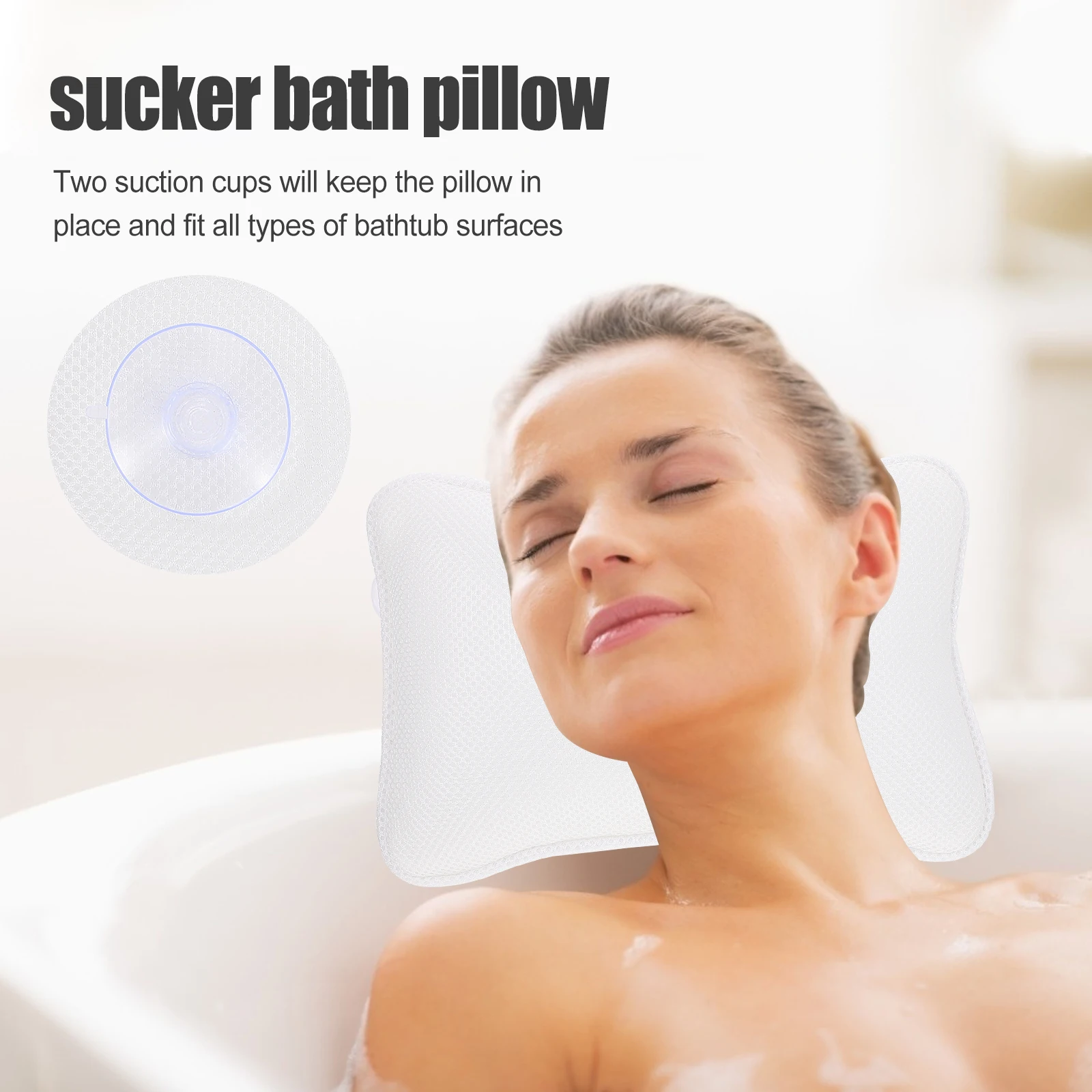 

Bathtub Pillow Bath Spa Accessory Mesh Soft Comfort Faster Drying Inflatable Adjustable Suction Cups Easy Clean Storage Bathtub