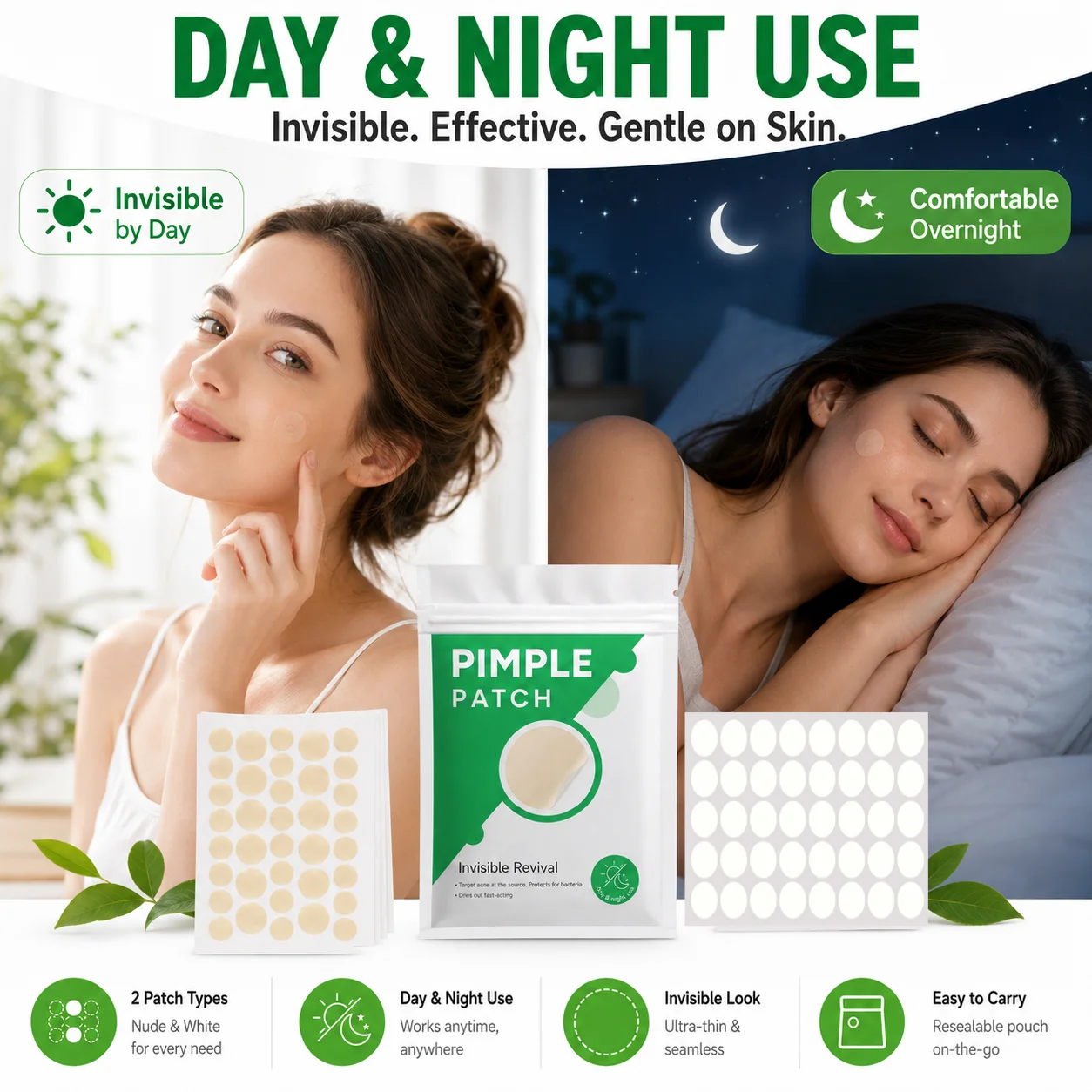 76/380/684pcs Hydrocolloid Pimple Patch Set, White & Nude Round Spot Cover Stickers, Invisible Daily Use image 3