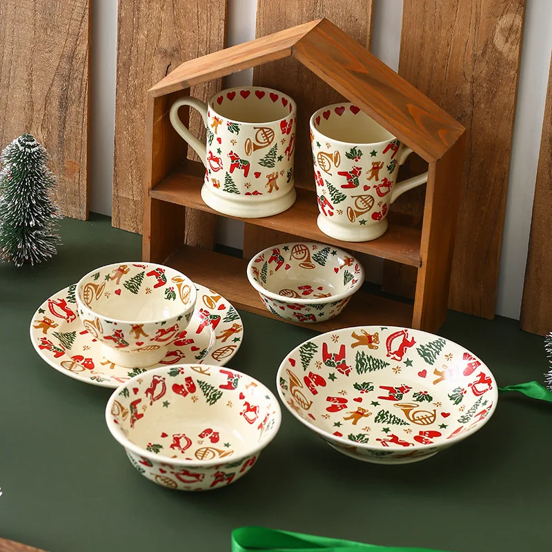 

Christmas Ceramic Tableware Set, Nordic Retro Style Mugs,household High Appearance Level, Home and Restaurant Bowls and Plates