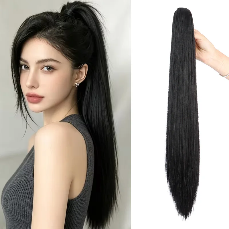 24Inch Synthetic Claw Clip Ponytail Extension Long Straight Clip‑in Ponytail Heat Resistant Hairpiece for Women Daily Party Use