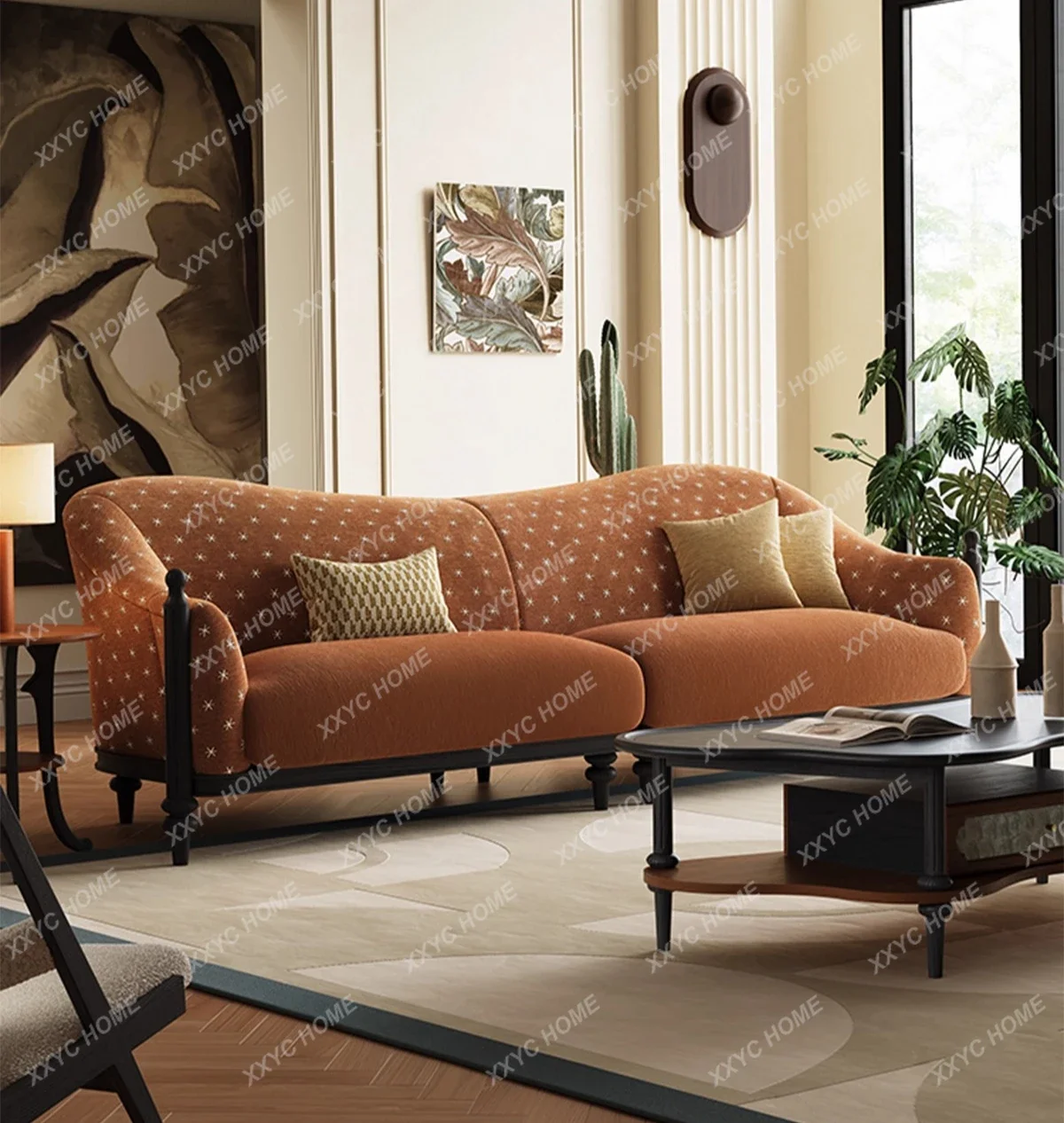 Chenille fabric sofa small apartment type second-hand inline row casual high-end feeling