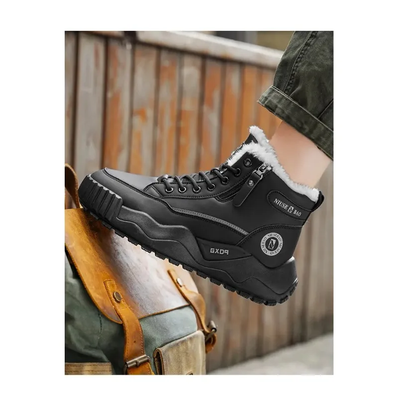 

2025 Winter New Men's Snow Boots, Cotton-Lined & Thickened, Solid Color, Outdoor Boots with Minimalist Style