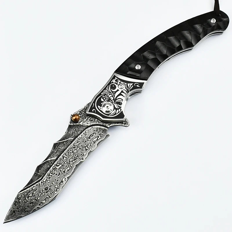 outdoor knife damascus steel collectable high class  camping knife high hardness professional survival folding knife tactical