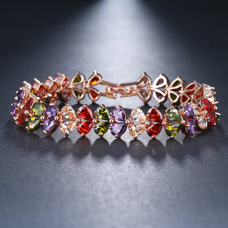 GMGYQ Hot Sall Classic Retro Multi Color Cubic Zirconia Bracelets for Elegant Ladies Dinner Jewelry Adornment