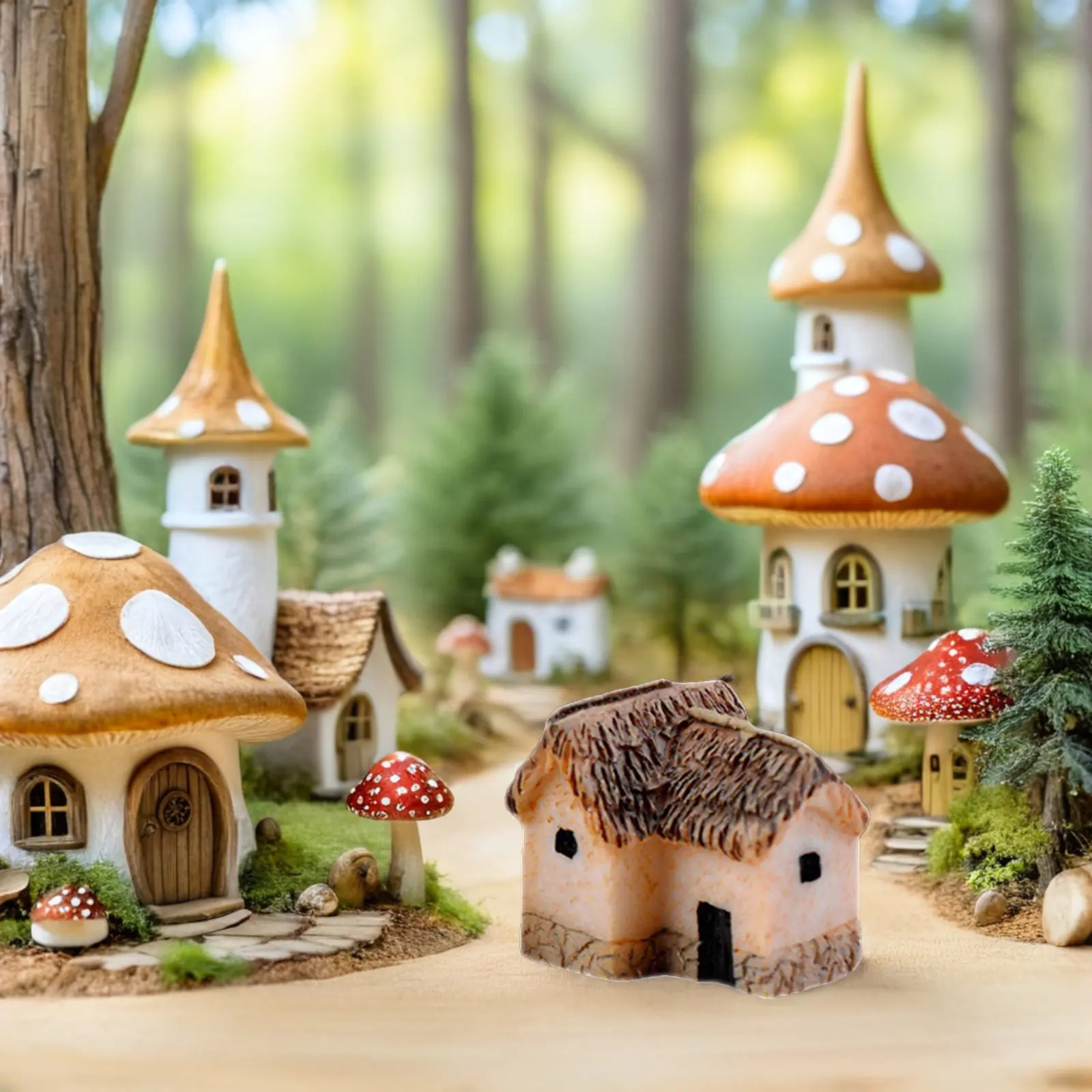 12Pcs Resin Miniature Village House Set Whimsical Tiny Cottage for Indoor Outdoor Micro Landscape Decor Miniature Garden
