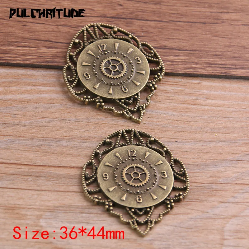 2PCS 36*44mm Two Color Vintage Metal Zinc Alloy Big Clock Charms Fit Jewelry Pendant Charms Makings