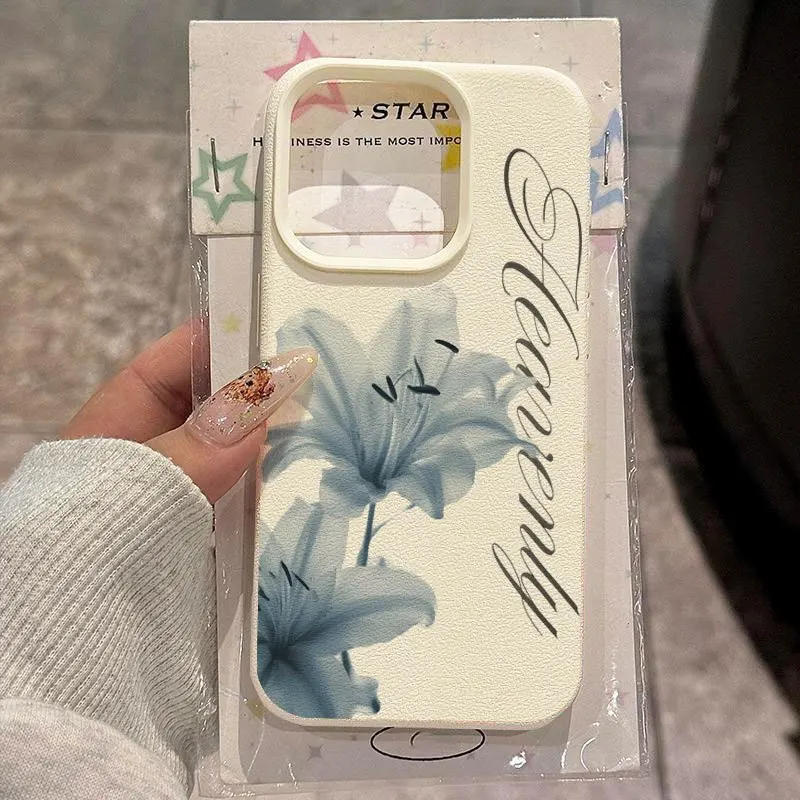 Elegant Light Blue Lily Pattern Phone Case for Samsung Galaxy S26 S25 S24 S23 S22 S21 S20 Plus Ultra A73 A52 A32 A25 A15 Cover