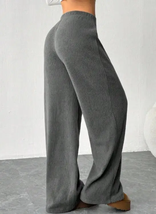 2026 エレガントな新作ファッションカジュアルレディースパンツ、ルーズウエストバンド、ストレートレッグ、ワイドレッグパンツ、女性用トラウザーズボトム