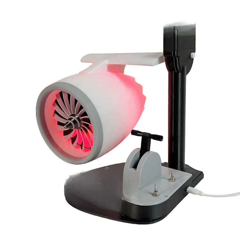 Desktop turbofan modeling creative fan, equipped with humidifying spray red light tail flame