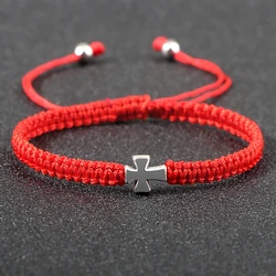 Trendy Jesus Cross Bracelets For Men Couples Handmade Red Rope Lucky Weave Prayer Bracelets Women Yoga Meditation Jewelry Homme