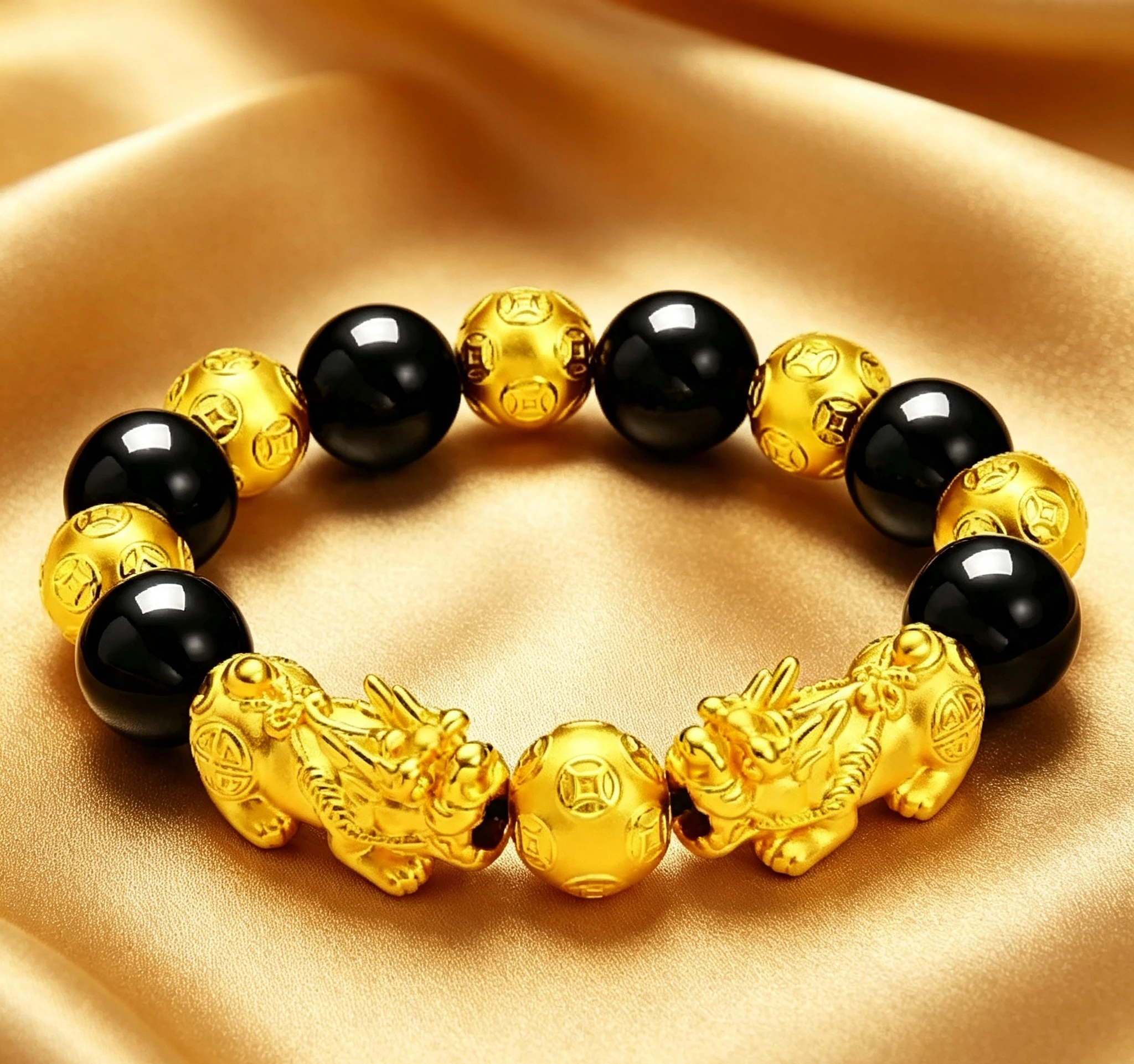 Bracelet for Men and Women 3D Hard  Transfer Beads Obsidian Pure  24K Gift  Dad Accessory Giving gifts for friends