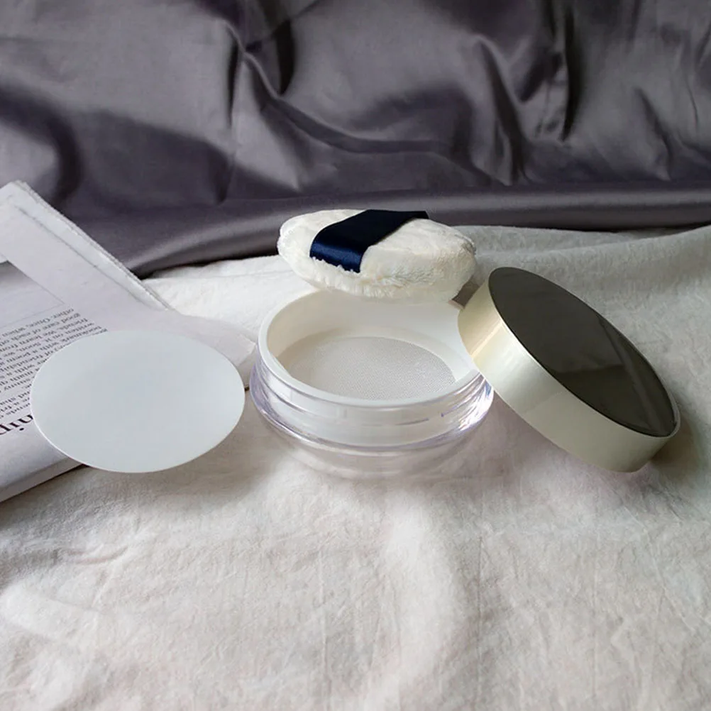

Refillable Loose Powder Box Empty Cosmetics Containers Compact Portable Makeup Puff Airtight Lid Elastic Mesh DIY Foundation