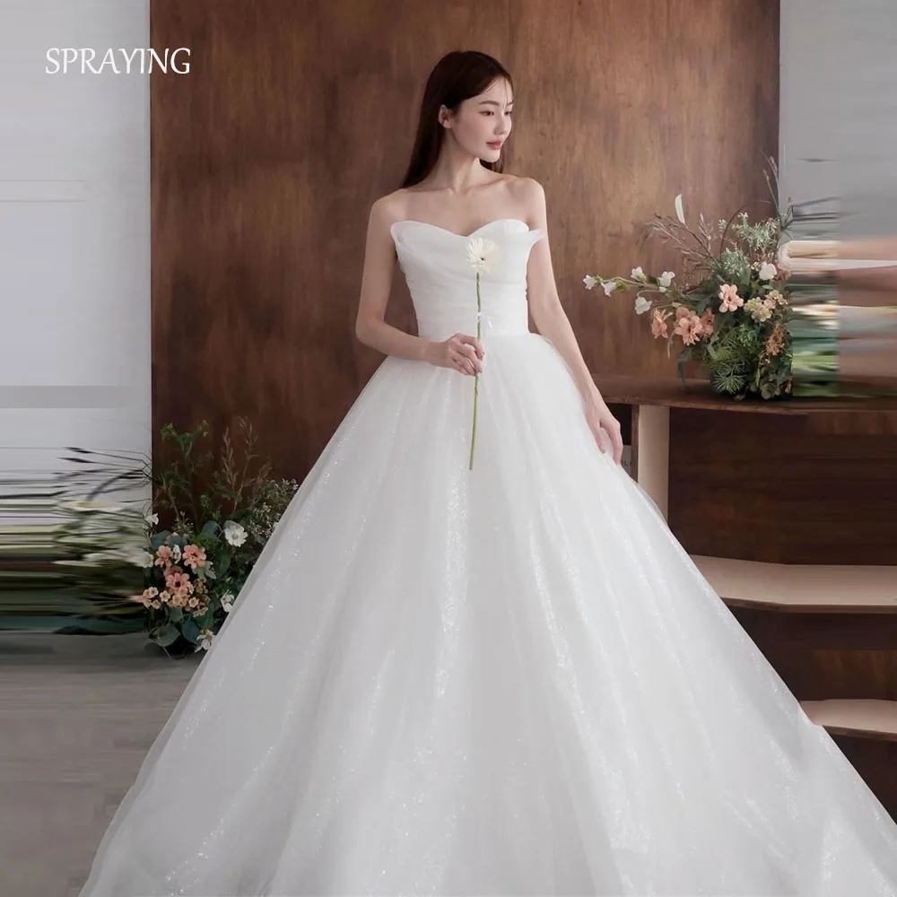 

SPRAYING Luxury A line Sparkly Tulle Wedding Dress Korea Photo Shoot V-Neck Long Bridal Gowns Corset Customized 웨딩드레스 2026
