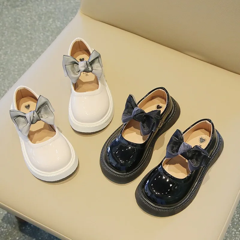 2024 New Baby Girls Bow Fashion Princess Kids Shoes Korean Style Little Children Mary Janes PU Girls Leather Shoe