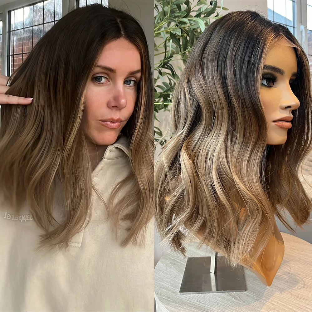 

Темно-коричневый синтетический парик с натуральной волной и прямой линией роста волос, с эффектом темных корней, предварительно проработанной линией роста волос, для женщин, термостойкий