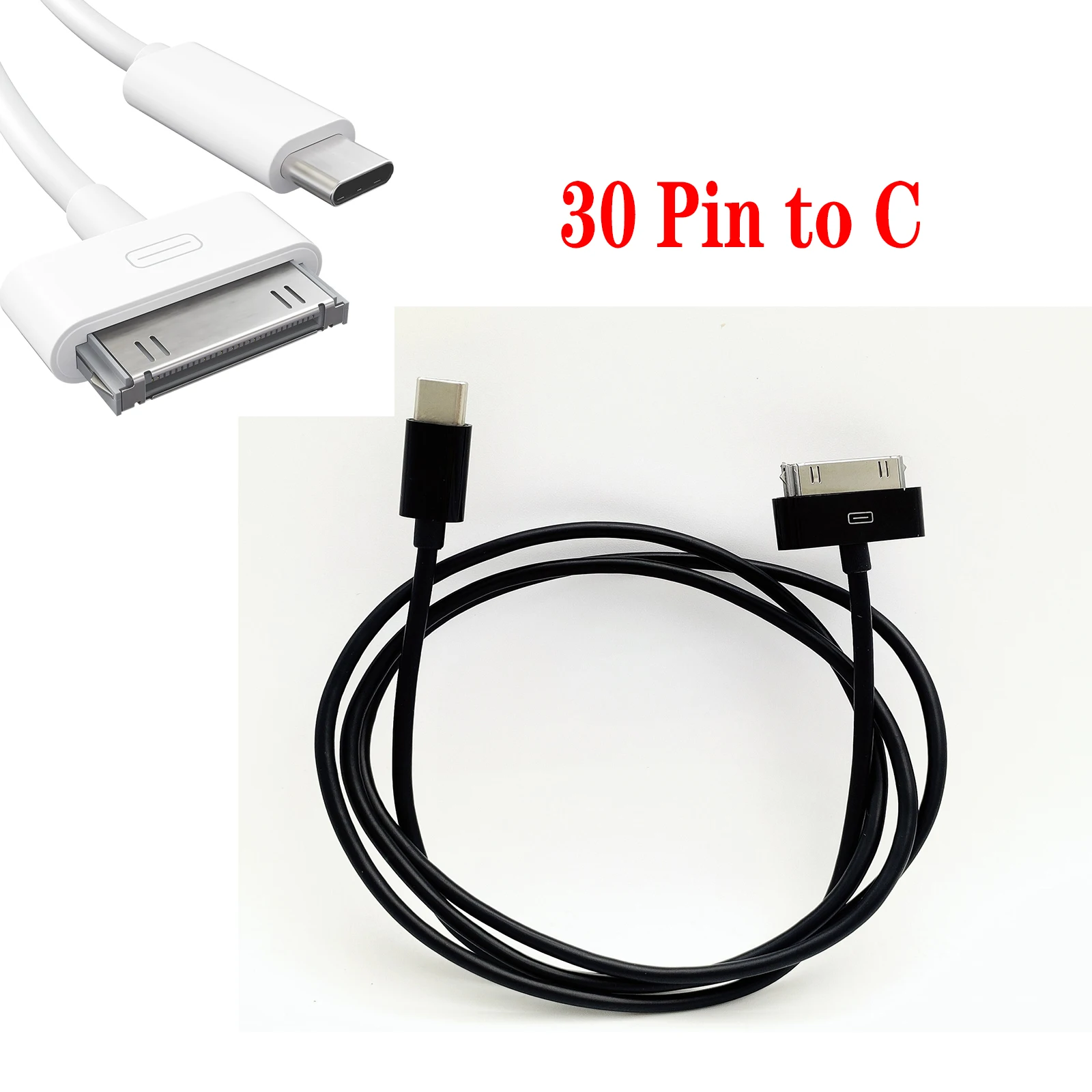 Кабель-адаптер с 30-контактным разъемом на USB-C для iPhone 4S/4/3G/3/1, iPad 3/2/1, iPod 3 – 3 фута – штекер-штекер, белый (USB-C на разъем Dock Connector)