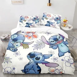 Kids Bedding Set Kawaii Stitch Cartoon Duvet Cover Anime Stitch Angel Pillowcase Kids Comfortable Bed Set Full Twin Queen King