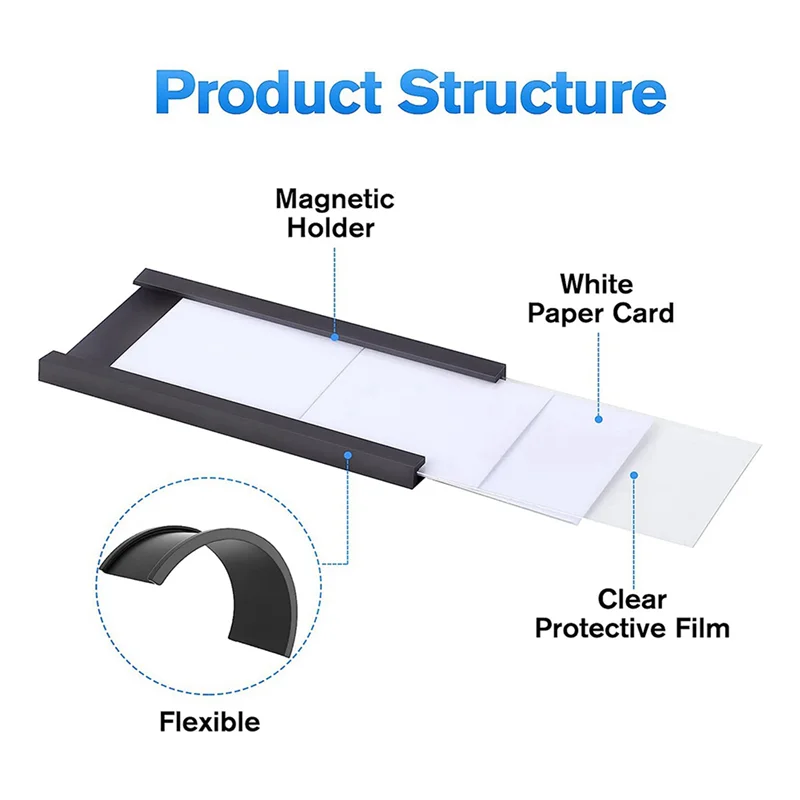 

ABAH-300 Pack Magnetic Label Holder C Channel Magnetic Labels, Magnetic Data Card Holder With Clear Plastic Protector