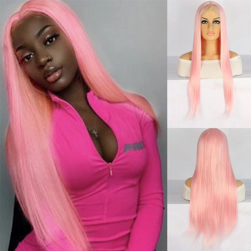 

New fashion wig with lace front, full head cover, African style, middle-parted long straight hair
