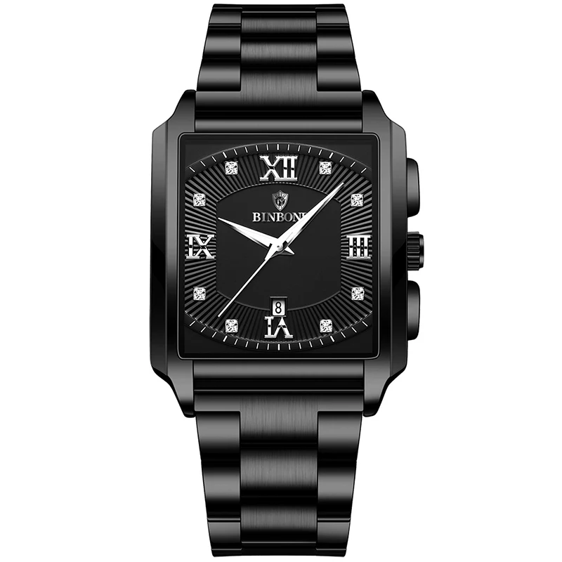 UTHAI Rectangular Men\'s Stainless Steel Strap Minimalist Sports Outdoor Calendar Quartz Watch 30 Meter Waterproof Watch H167