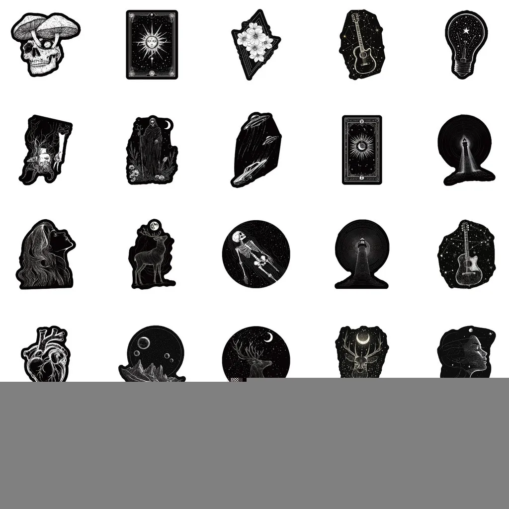 50 قطعة من ملصقات الكتابة على الجدران من سلسلة جماليات الخيال الأسود الرائع لشارات مقلمة اليد للدراجة