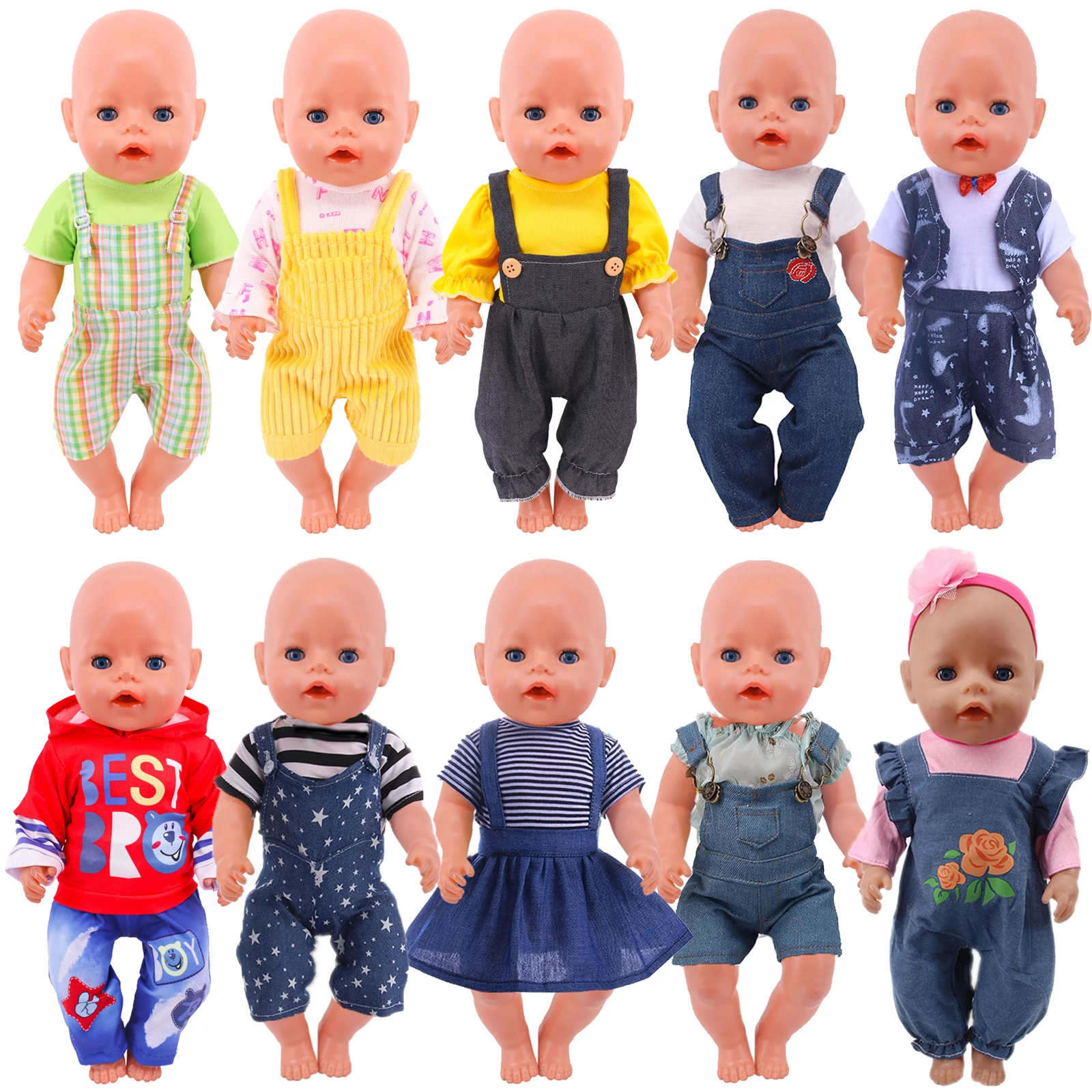 2022 New Doll Outfit Dress Denim Overalls For 17 Inch Baby Reborn Doll 43cm Baby Reborn Doll Clothes Our Generation Girl`s Gift