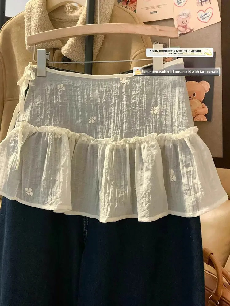 

Весенне-осенняя плиссированная юбка с высокой талией, женская милая юбка-бабочка с текстурой деревянных ушей, универсальная юбка трапециевидной формы