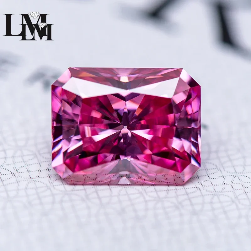 

Moissanite Stone Radiant Cut Pink Color Lab Grown Diamond Charms Woman Ring Necklace Earrings Making Materials With GRA Report