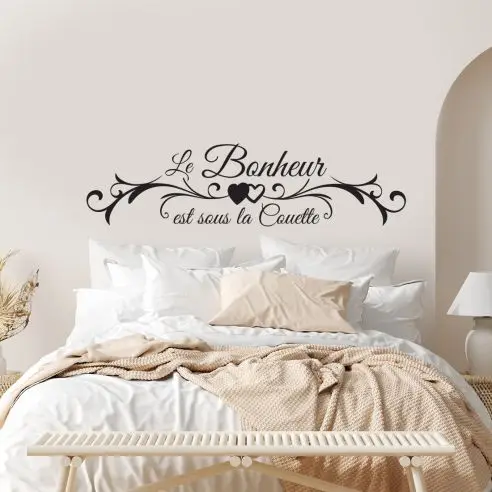 French Happiness Is Under The Duvet Wall Sticker Bedroom Flower Bonheur Est Sous La Couette Family Love Wall Decal Vinyl Decor