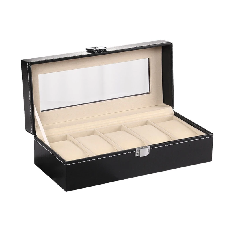 Watch Box Organizer Case Mens Jewelry Display Tray Glass Top PU Leather 2 Slot/3 Slot/4 Slot/5 Slot Travel Case For Men