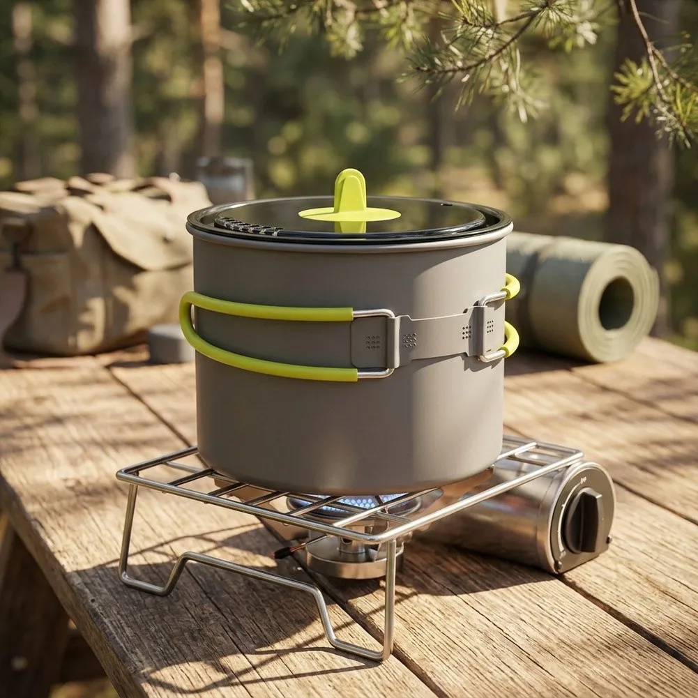 1 2L Hard Aluminum For Camping Pot with Foldable Handle and Flat Bottom for Stable Outdoor Cooking Experience 1