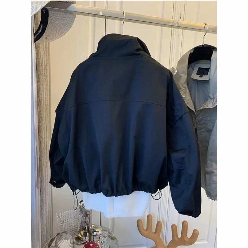 Printemps/été nouvelle veste sous-machine décontracté manches chauve-souris Version col haut plis coupe-vent manteau doublure courte veste 2025