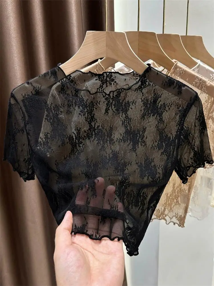 Sottile base in pizzo trasparente irt cinturino estivo da donna Dr interno ort Sve Sexy Me scava fuori rete Top coreano Sle Straig...