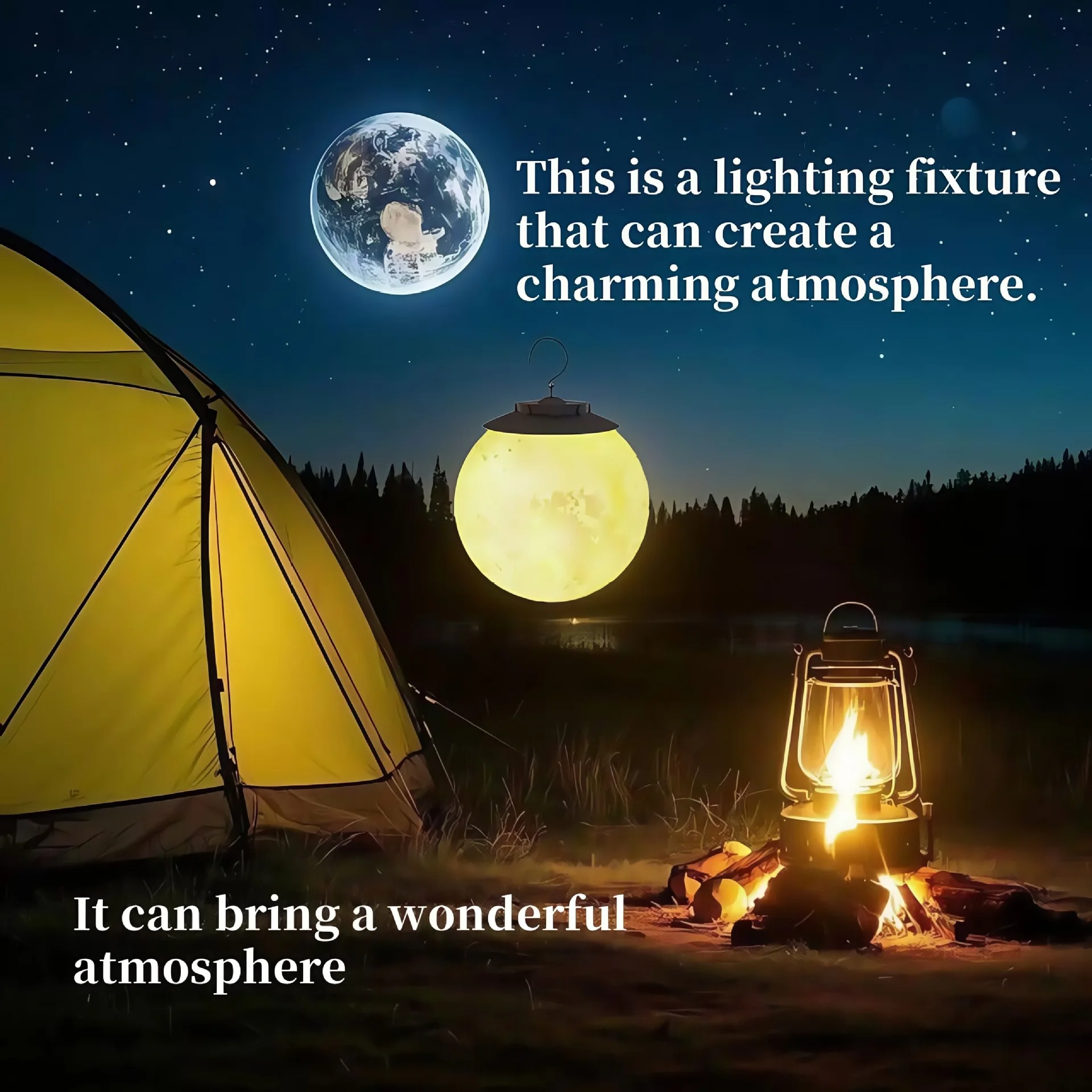 

Tri-colors Dimmable Moon Night Light Rechargeable Living Room Ambient Light Outdoor Portable Camping Lantern Hangng Tent Light