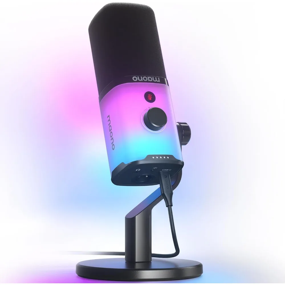 USB/XLR Podcasting Microphone for PC and Gaming: Dynamic Mic with Mute, RGB, Stand and Studio Recording